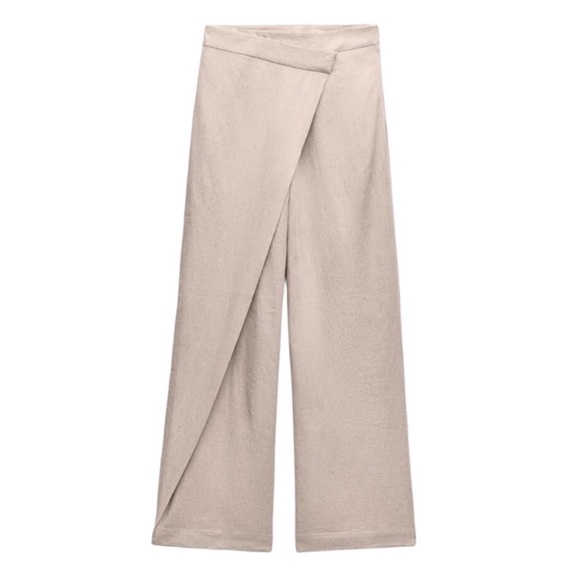 Zara Pareo Wide Leg Asymmetrical Pants Pant M Linen Blend - Picture 5 of 15